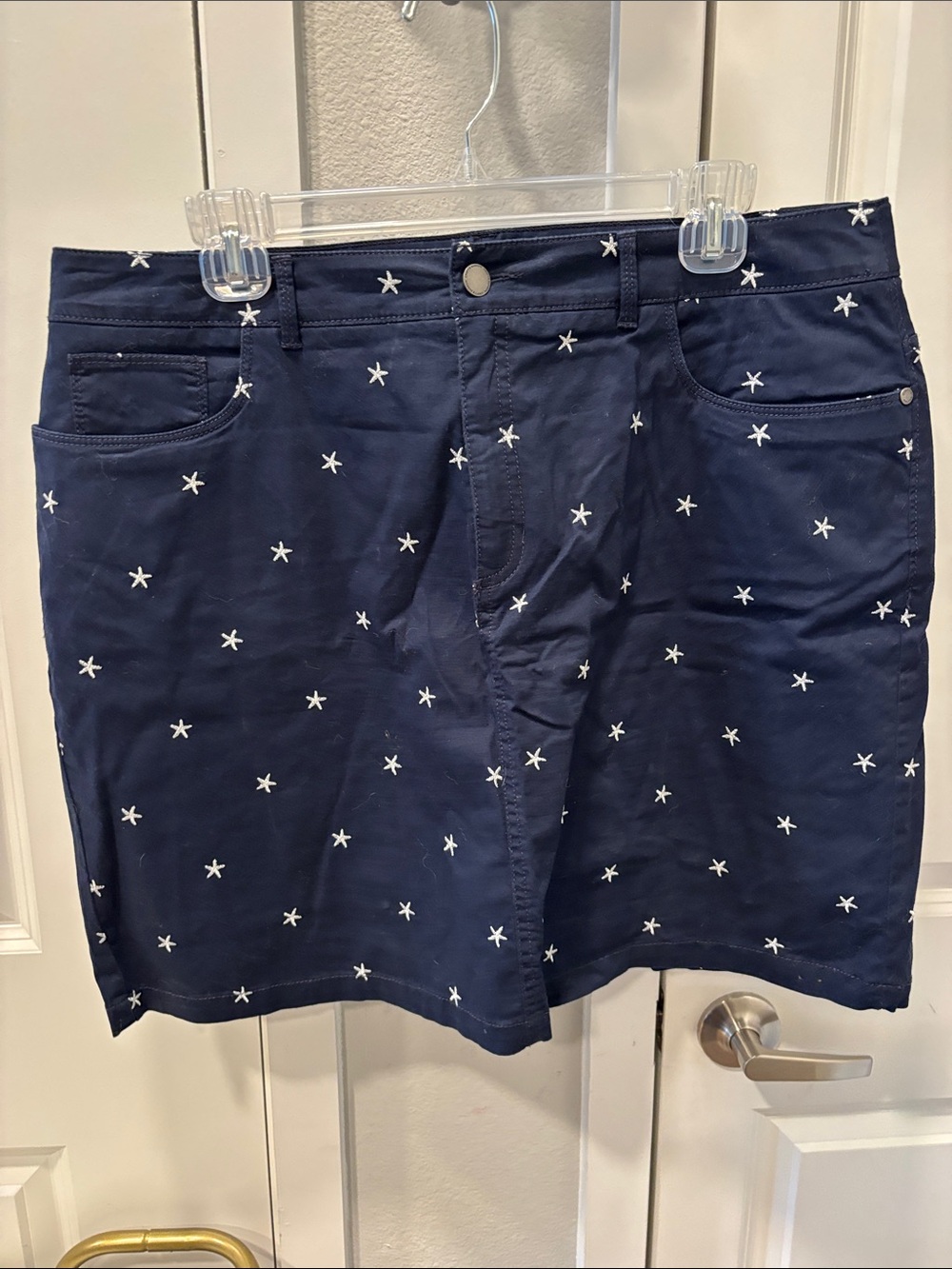 EUC croft & barrow Navy Mini Skirt with White Star Embroidery